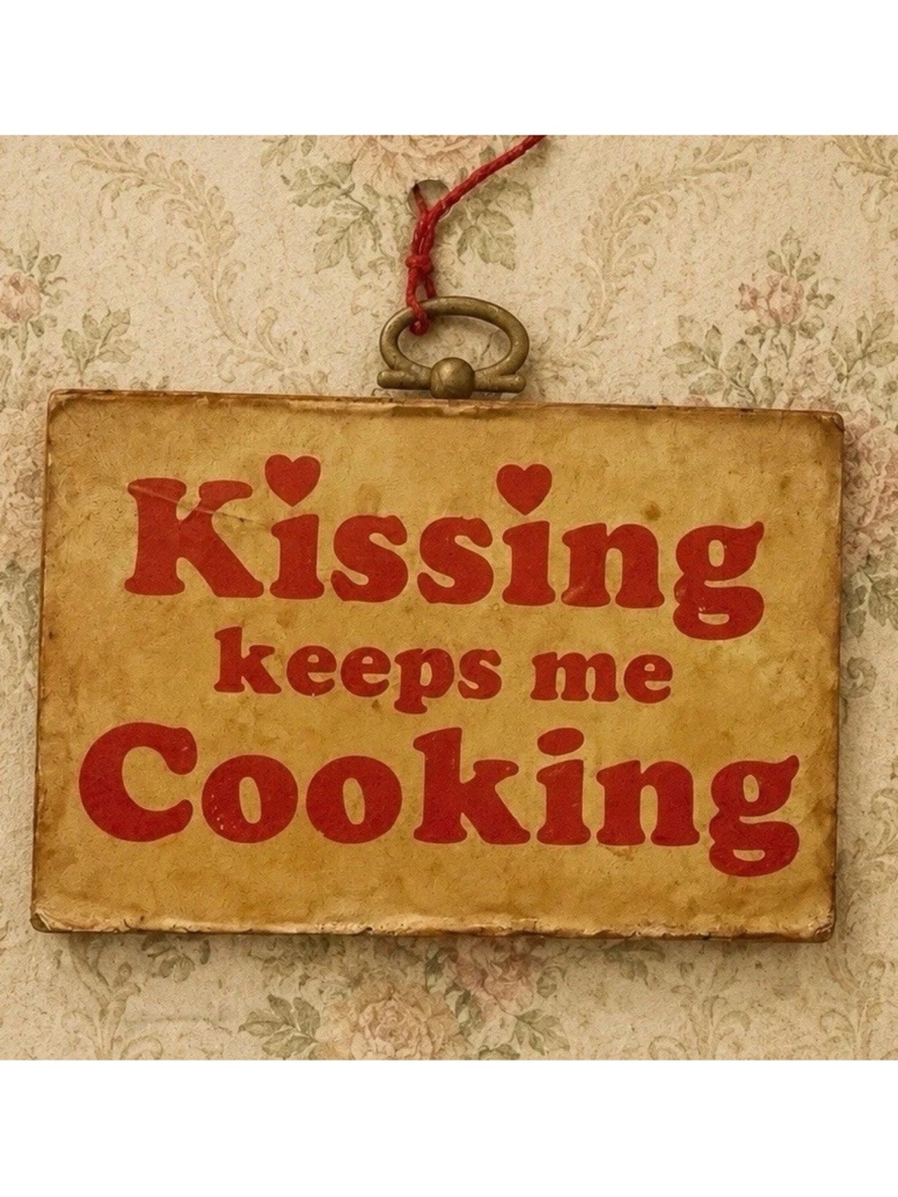 Vintage "Kissing Keeps Me Cooking" Kitchen Wall Plaque Sign Rustic Country Decor